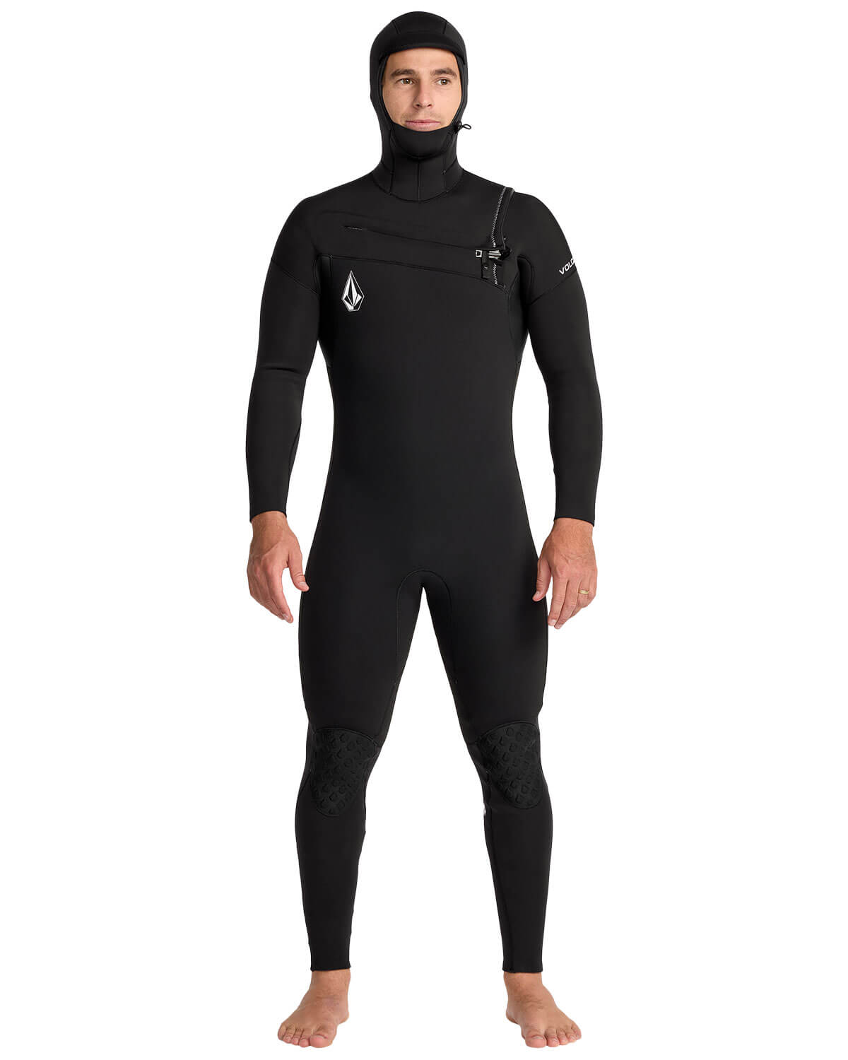 VOLCOM フード付き ブラック フルスーツ 4/3mm Men's Volcom MODULATOR Hooded Chest Zip Fullsuit | Wetsuit
