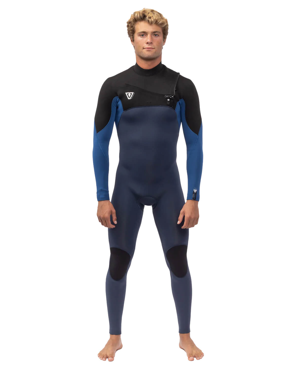 4/3mm Men's Vissla 7 SEAS COMP C/Z Fullsuit, Blue, front view