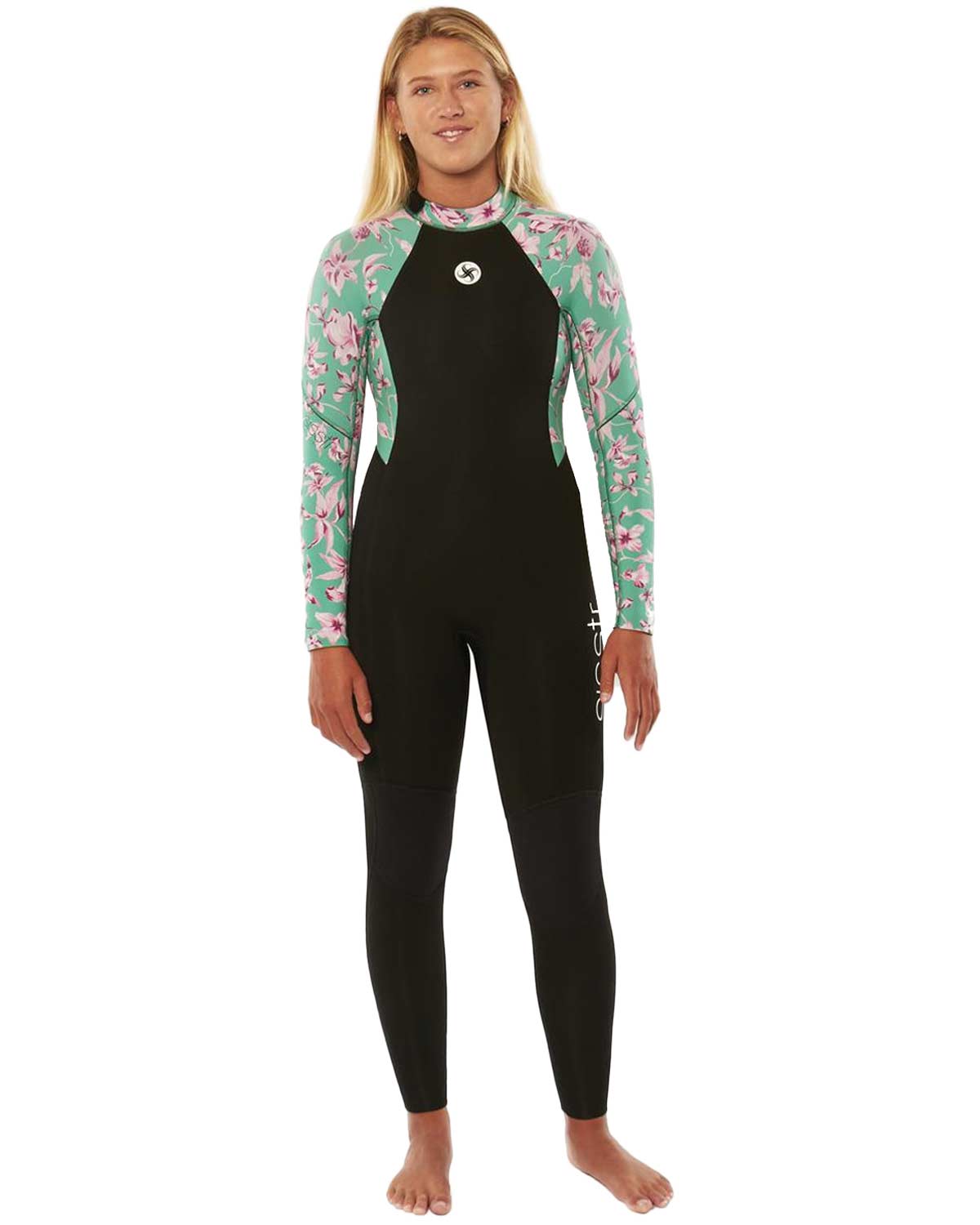 3/2mm Women's Sisstrevolution SUMMER SEAS Flatlock Fullsuit, Green, front view