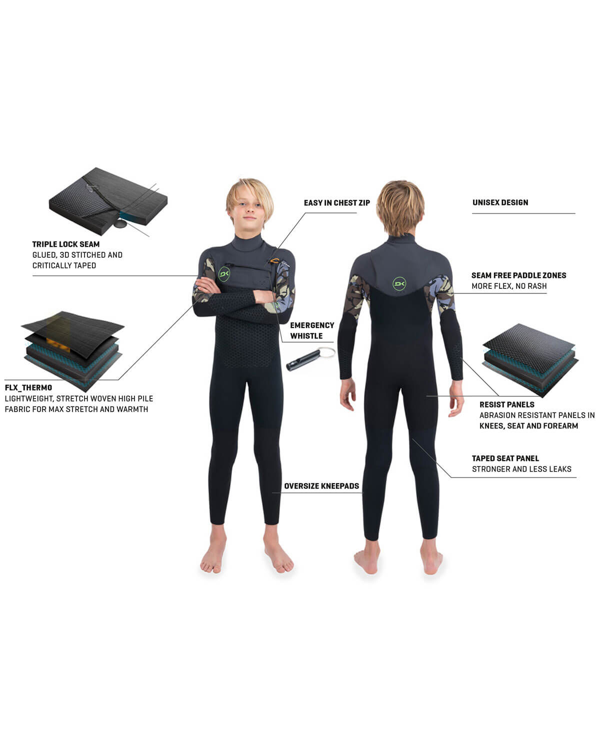 3/2mm Kids' & Junior's Dakine RANGER SURF HYBRID B/Z Fullsuit