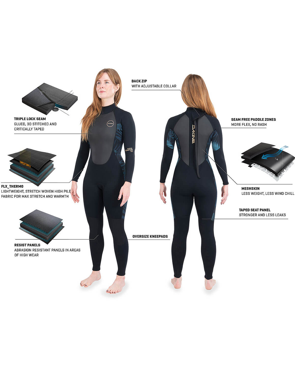 ダカイン クォンタム 5/4/3 CZ フード付きウェットスーツ 5/4/3mm Women's Dakine QUANTUM B/Z Fullsuit | Wetsuit Wearhouse